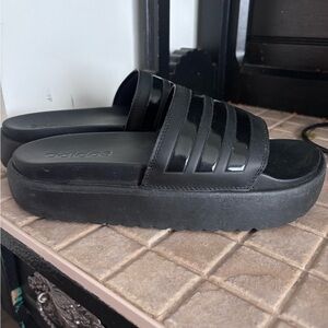 Adidas Black Platform Slides